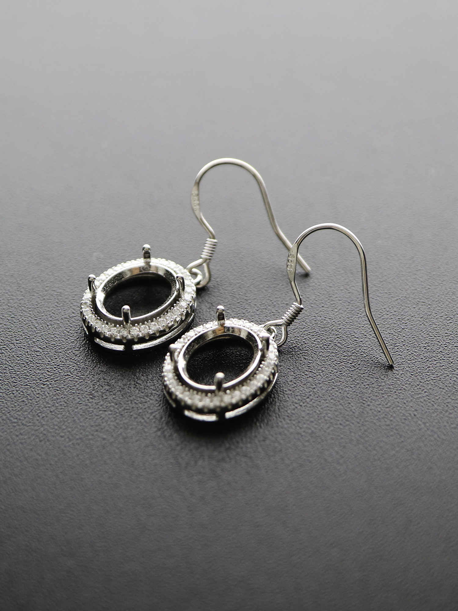 1Pair Multiple Size Oval Bezel Solid 925 Sterling Silver DIY Prong Hook Earrings Settings Bezel 1702197 - Click Image to Close